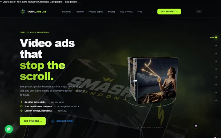 Signal Ads Lab: screenshot of the home page, desktop
