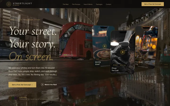 Streetlight Studios: screenshot of the home page, desktop