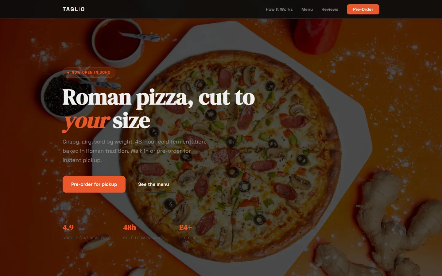 TAGLIO Soho: screenshot of the home page